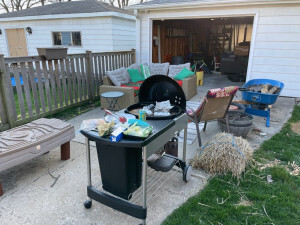 Grill on the driveway along with the rest of our new setup