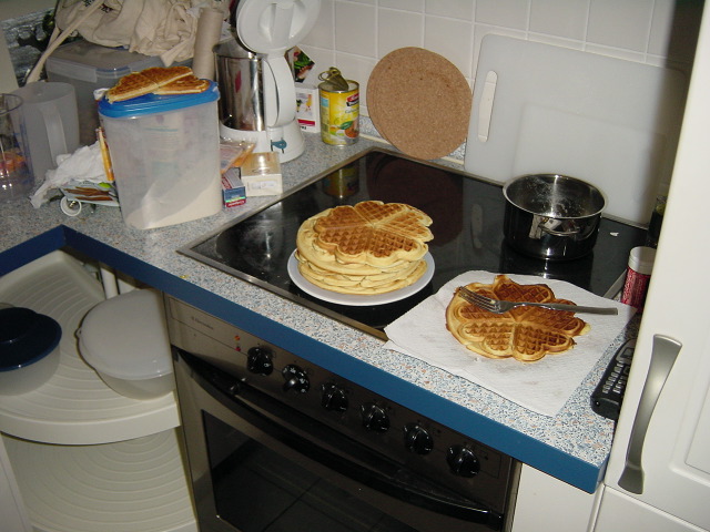 Pile of waffles in my kitchen