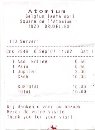 Receipt from the Atomium Cafe