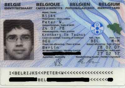 A scan of Pete's Belgian identity card