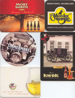 Various Belgian beer coasters