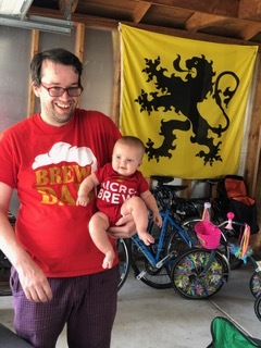 Pete and JB in front of Flemish flag