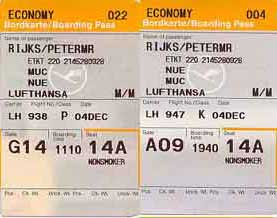Boarding pass stubs for flights from Munich to Nurnberg and back