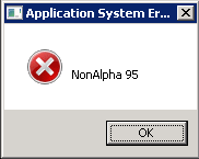 Error dialog with the text "NonAlpha 95"