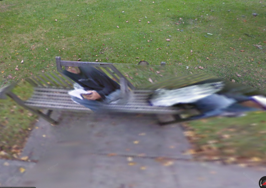 Pete on a bench as seen on Google Maps