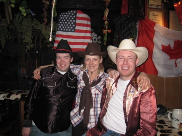 Pete, Antje, and Tony wearing Western Wear at Huttnwirt