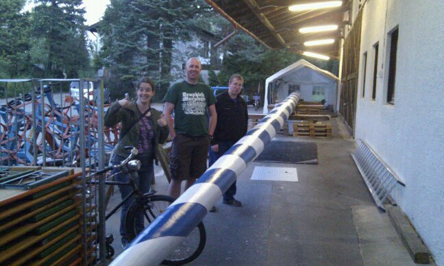 Mamie, Tony and Branden with a maypole waiting to be installed