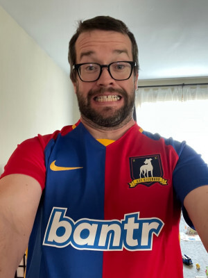 Pete wearing the soccer jersey from Ted Lasso