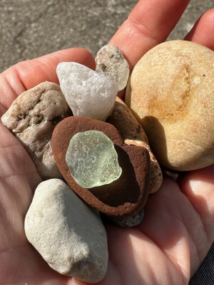 Beach rocks and sea glass 